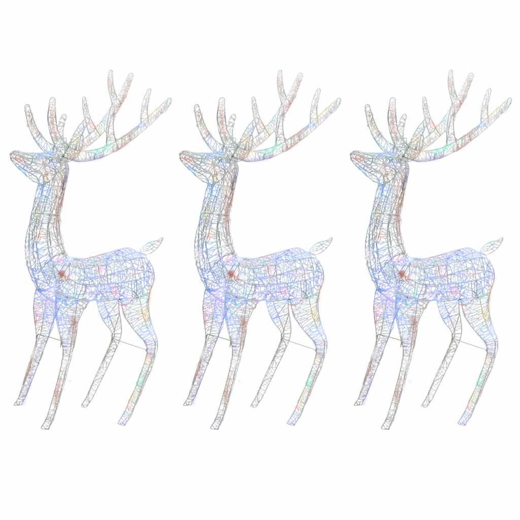 3x Renifer Świąteczny LED Akrylowy 180 cm Kolorowe Światło 250 LED Świecący