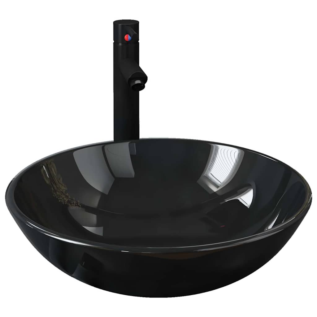 Umywalka Nablatowa ze Szkła Hartowanego Okrągła Czarna do Łazienki 42 cm