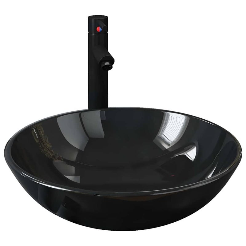 Umywalka Nablatowa ze Szkła Hartowanego Okrągła Czarna do Łazienki 42 cm