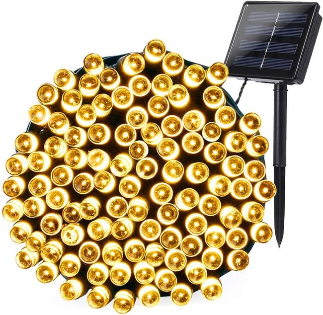Lampki ogrodowe zasilane energią słoneczną, 22M, 200 diod LED, 8 trybów, wodoodporne, zasilane energią słoneczną, (ciepła biel).