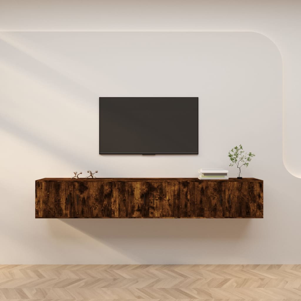 vidaXL Wiszące szafki TV, 3 szt., przydymiony dąb, 80x34,5x40 cm