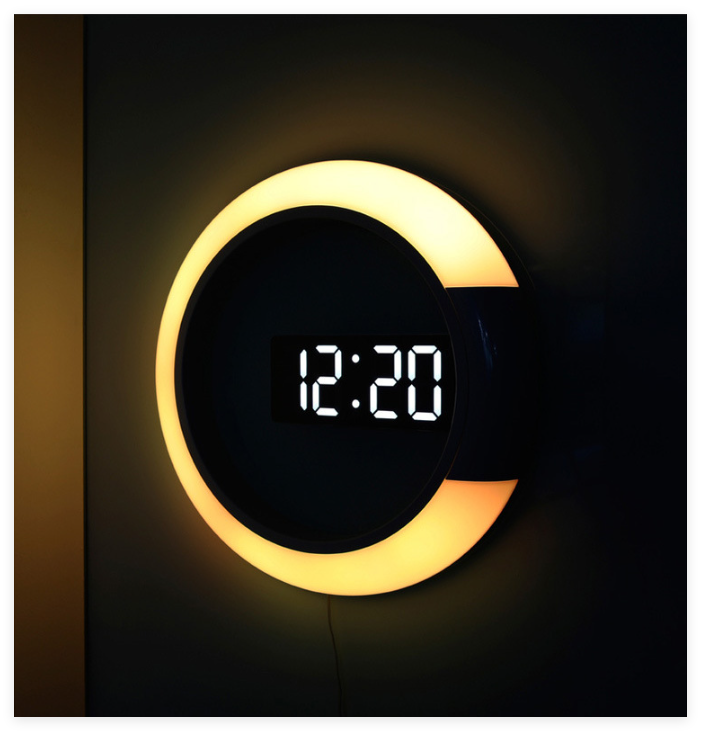 Duży cyfrowy zegar ścienny LED, 12-calowy okrągły budzik ścienny z pilotem, lampka nocna RGB, wyświetlacz temperatury, elektryczne zegary ścienne do s