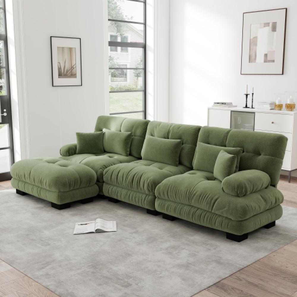 Narożna sofa Cloud do salonu, podwójna sofa z tkaniny szenilowej z 3 poduszkami lędźwiowymi i 3 poduszkami dekoracyjnymi, rama z litego drewna