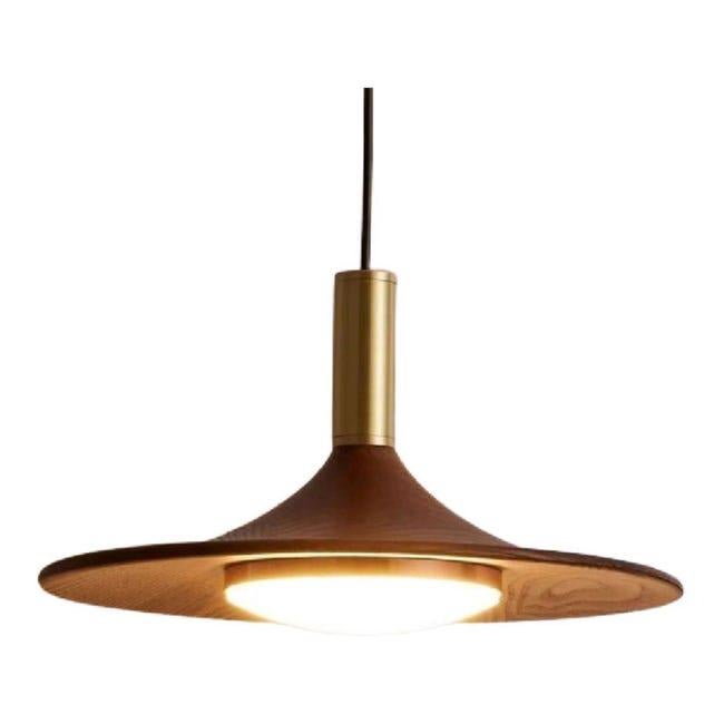 Prosta lampa wisząca, 25 cm, kute żelazo, kolor orzechowy, pojedyncza głowica, ciepłe światło.