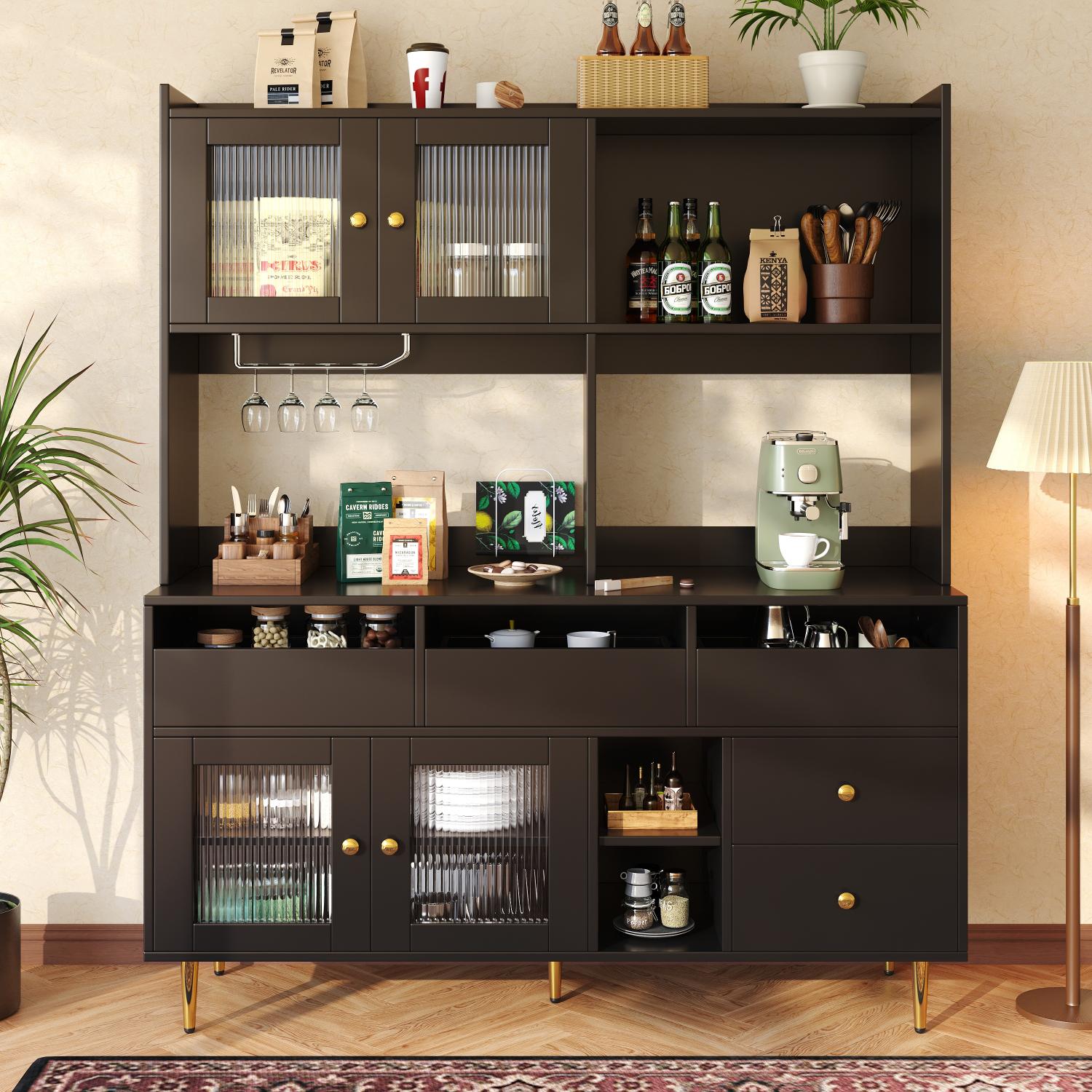 Wysoka szafa restauracyjna nowoczesna z drzwiami szklanymi Changhong, półka na kieliszki,wielopoziomowe przechowywanie w solidnym MDF,elegancki design