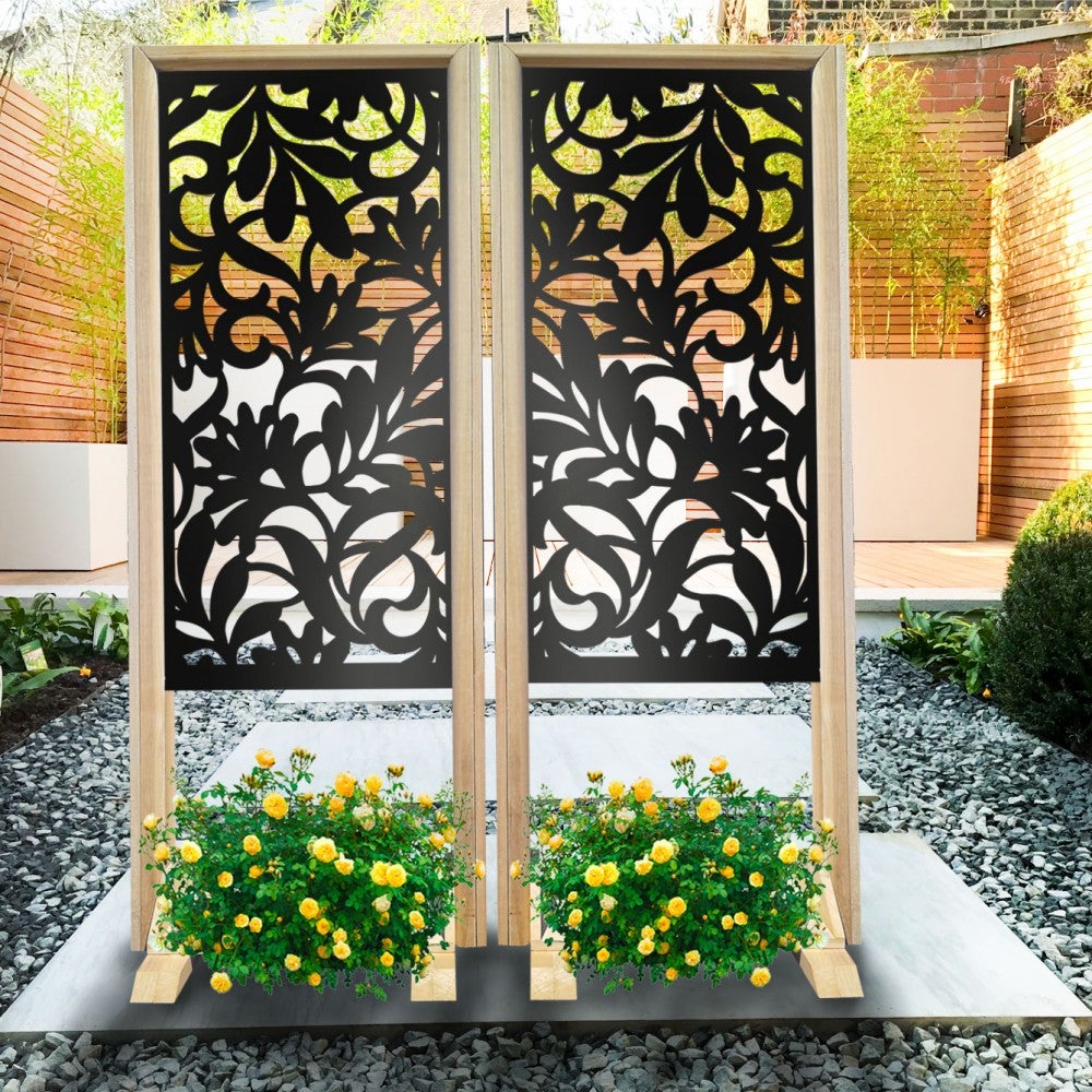 FLOWERS - Ścianka działowa - wolnostojący modułowy parawan - 70x190 cm - Wykonana z drewna i PVC, kolor wnętrza czarny