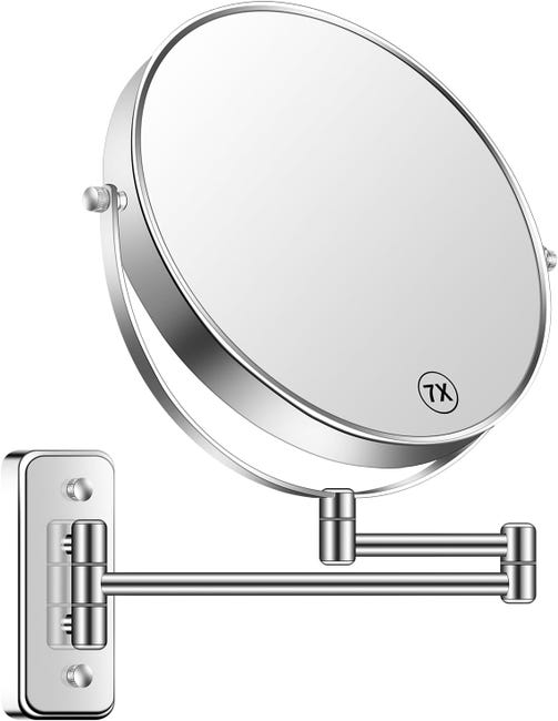 Lustro do makijażu montowane na ścianie o szerokości 20 cm, powiększenie 1x/7x, chowane i obracające się o 360°, odpowiednie dla mężczyzn i kobiet, c