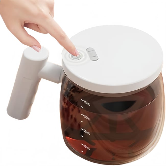 Elektryczny kubek do kawy z pokrywką i uchwytem - do mieszania kawy z mlekiem - biały - 400 ml