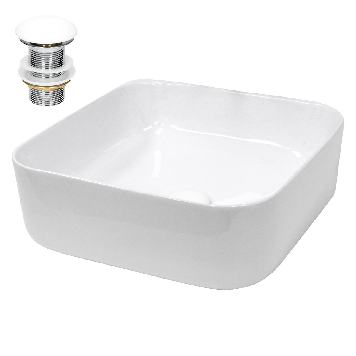 Umywalka ceramiczna z zestawem odplywowym Umywalka 390 x 390 x 140 mm Biala