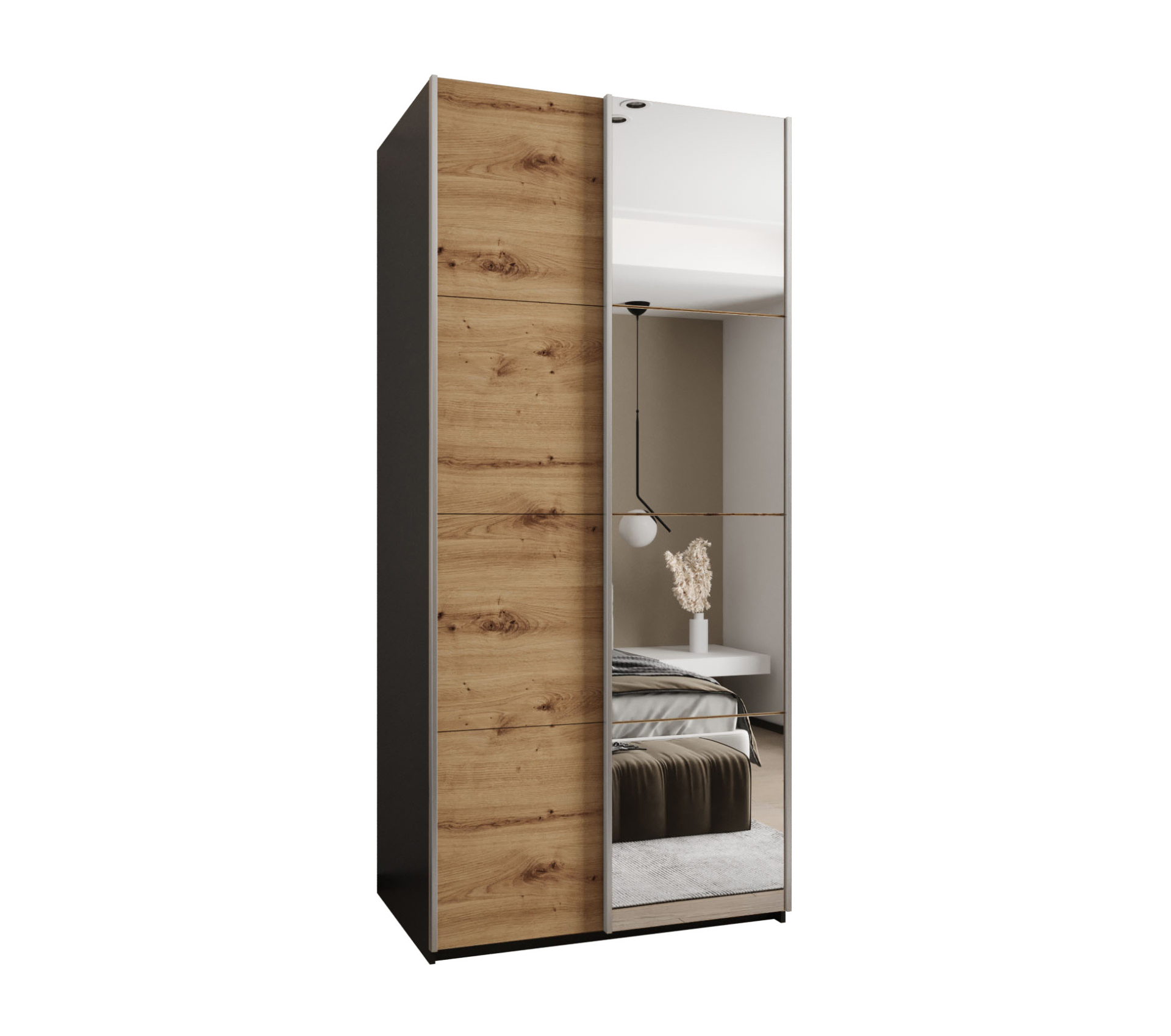Szafa przesuwna wysoka Lux 3 120 x 64 x 245,5 cm czarny + artisan + u. srebrny - Abiks Meble