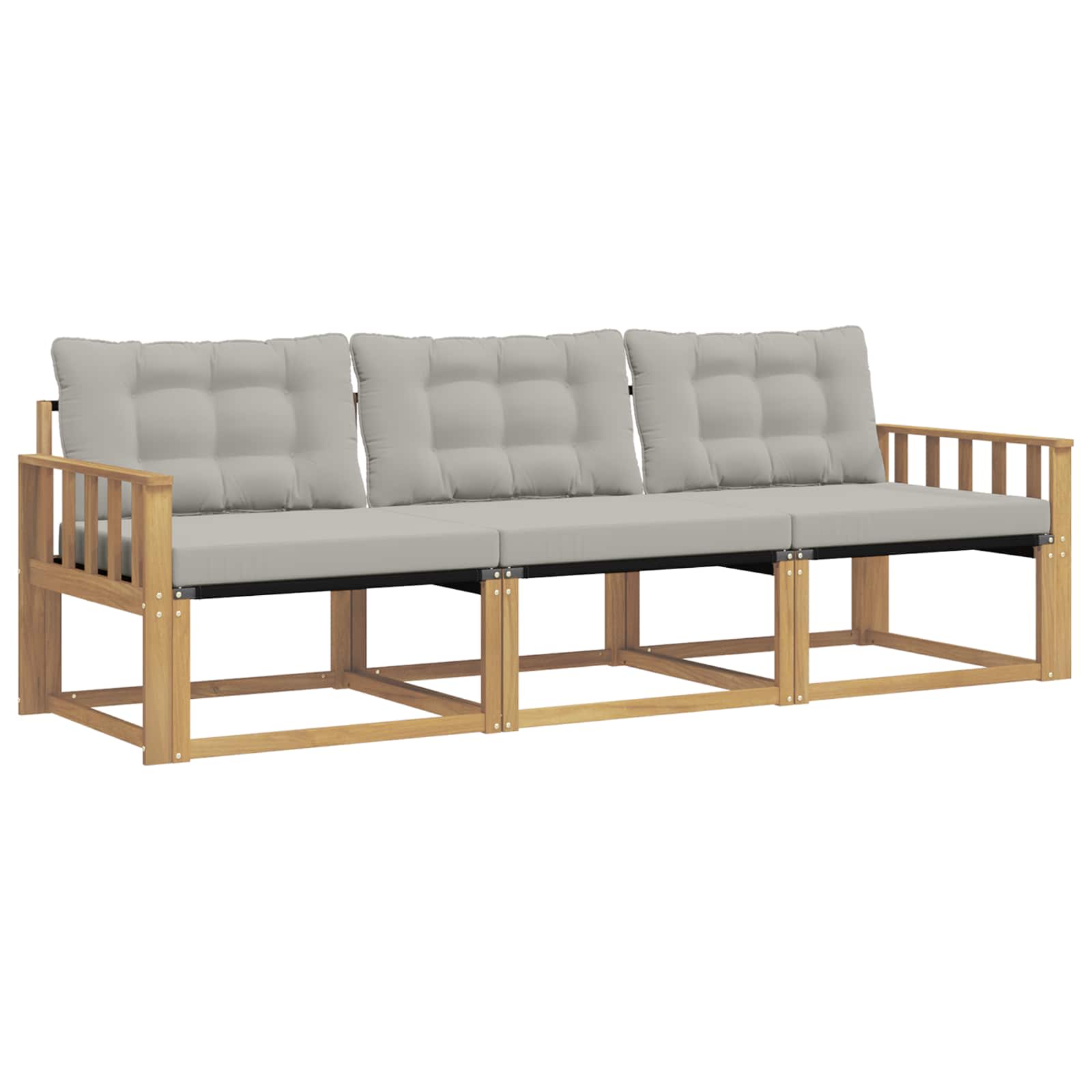 Sofa Ogrodowa Modułowa 3-Osobowa Drewniana z Szarymi Poduszkami na Taras