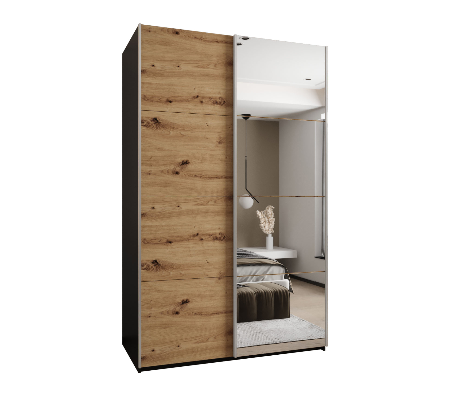 Szafa przesuwna wysoka Lux 3 160 x 64 x 245,5 cm czarny + artisan + u. srebrny - Abiks Meble