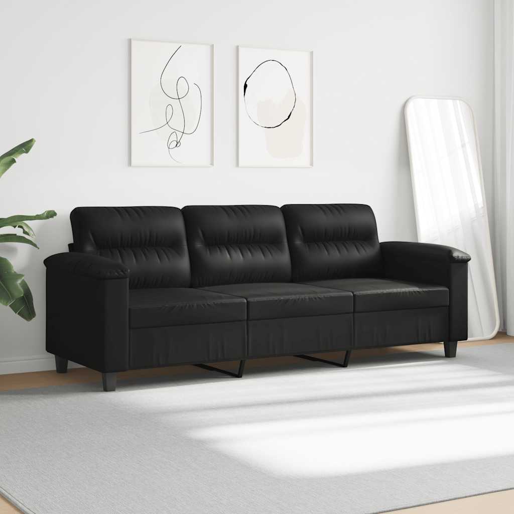 3-osobowa sofa, czarny, 180 cm, tapicerowana mikrofibrą