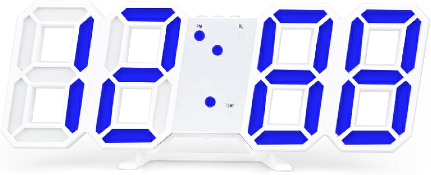 Cyfrowy zegar ścienny LED 3D z wyświetlaniem temperatury i kalendarza, elektroniczny budzik, dekoracja pokoju, niebieskie światło