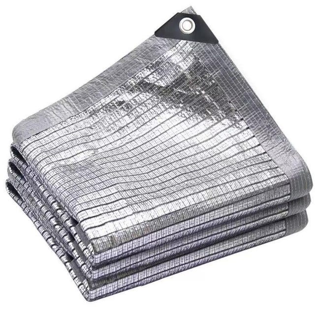 Siatka zacieniająca wykonana w 99% z aluminium, 4 x 6 m, tkanina zacieniająca, odblaskowa folia aluminiowa, tkanina zacieniająca, odblaskowa, odporna