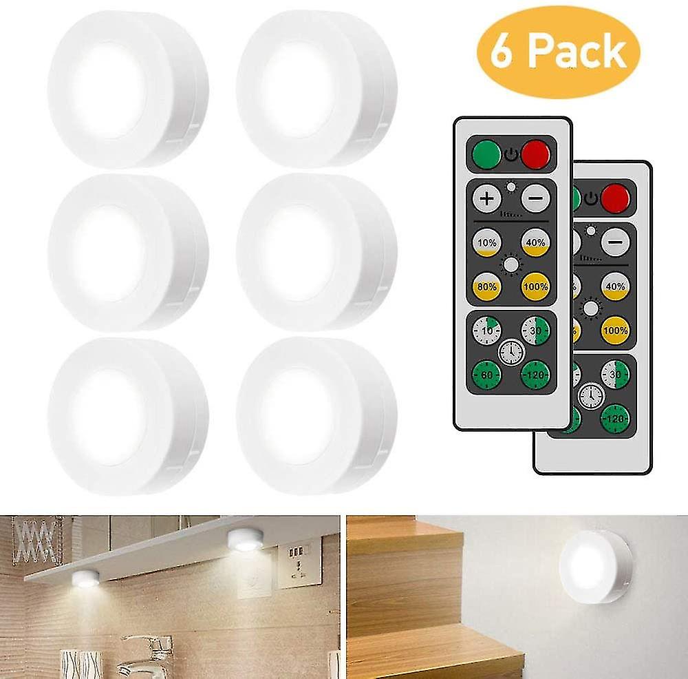 Lampki LED do szafek z pilotem, oświetlenie szafek 6 sztuk - Białe