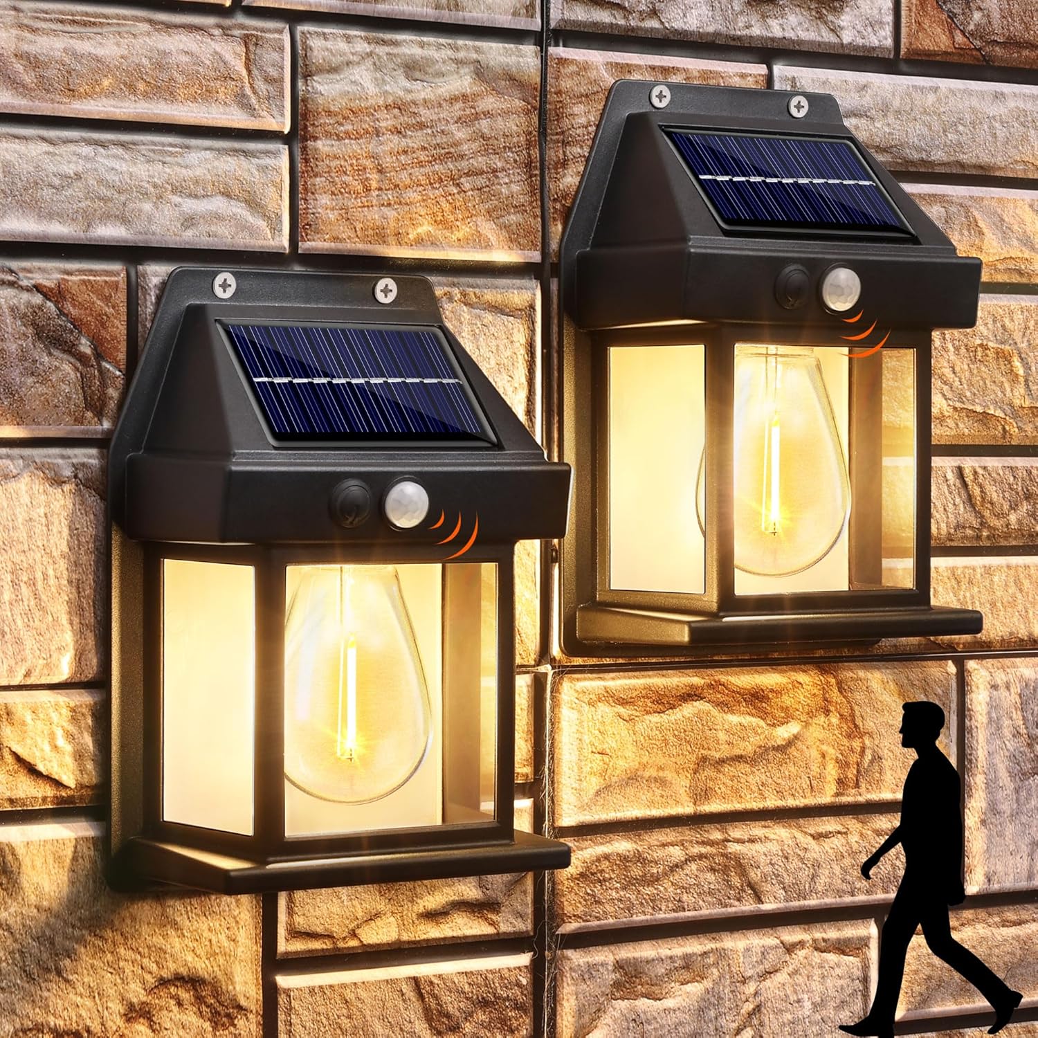 Lampa ogrodowa solarna, lampa ścienna LED, oświetlenie zewnętrzne ogrodowe, z czujnikiem ruchu, wodoodporna, opakowanie 2 szt.