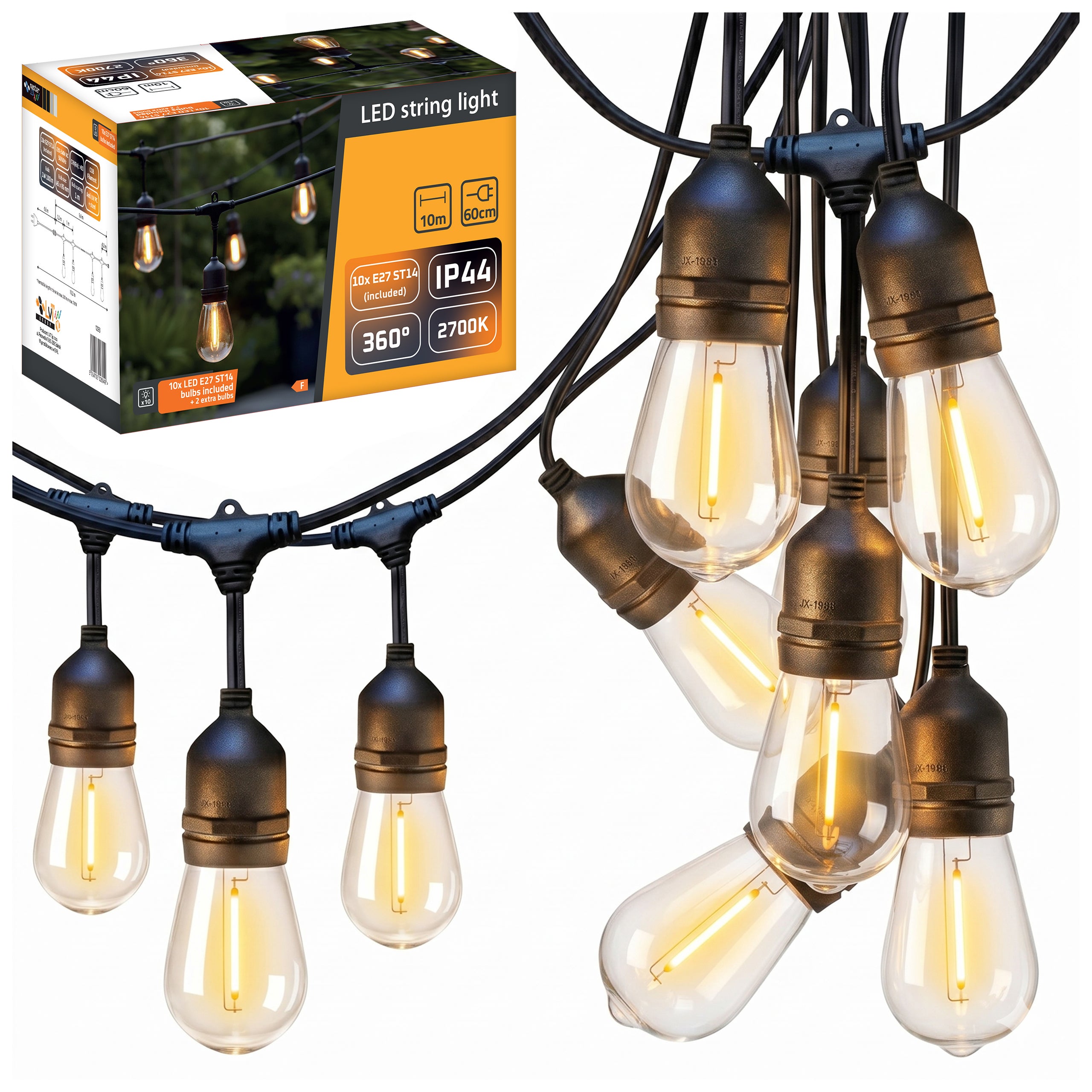 Girlanda ogrodowa świetlna 10m z żarówkami 10x LED E27 zewnętrzna 2700K ciepła biel MasterLED