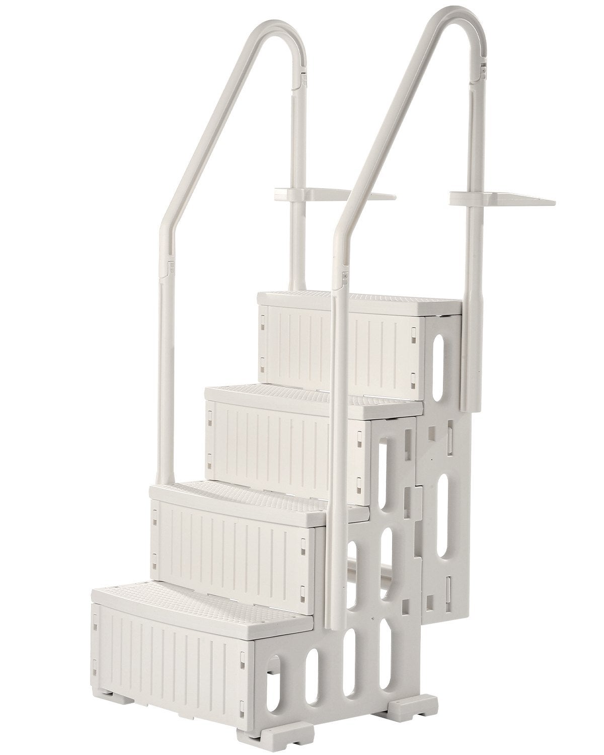 Drabinka basenowa biała 4-stopniowa 122–137 cm z poręczami 180 kg