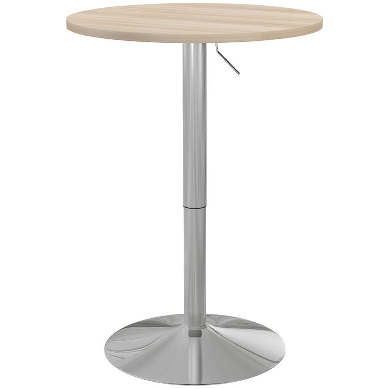 Wysoki stół kuchenny, okrągły stół barowy dla 2 osób, regulowana wysokość, obrotowy blat 360°, 60x60x91 cm, jasny dąb