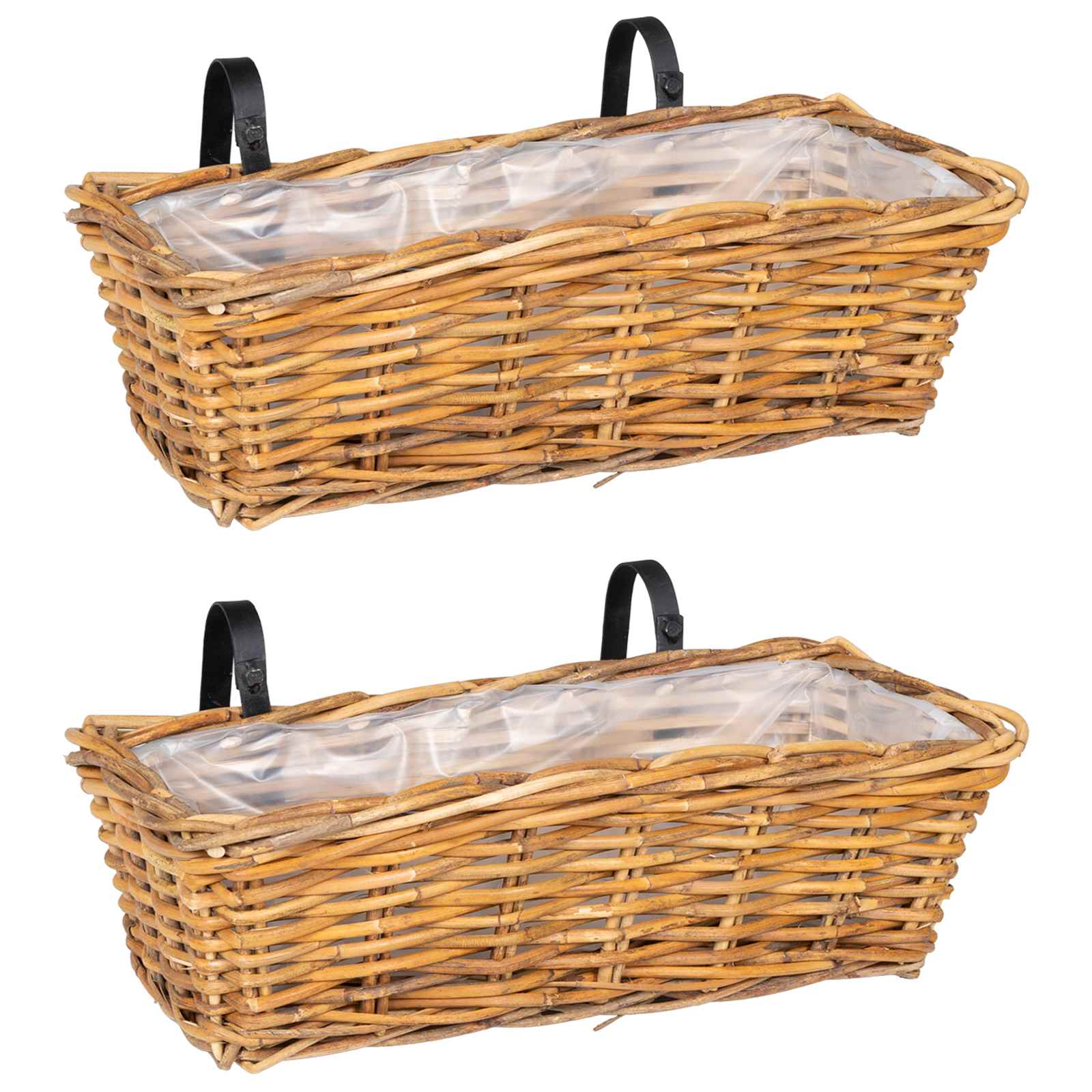 2x Kosz Wiszący na Rośliny Prostokątny Rattanowy Naturalny Brąz