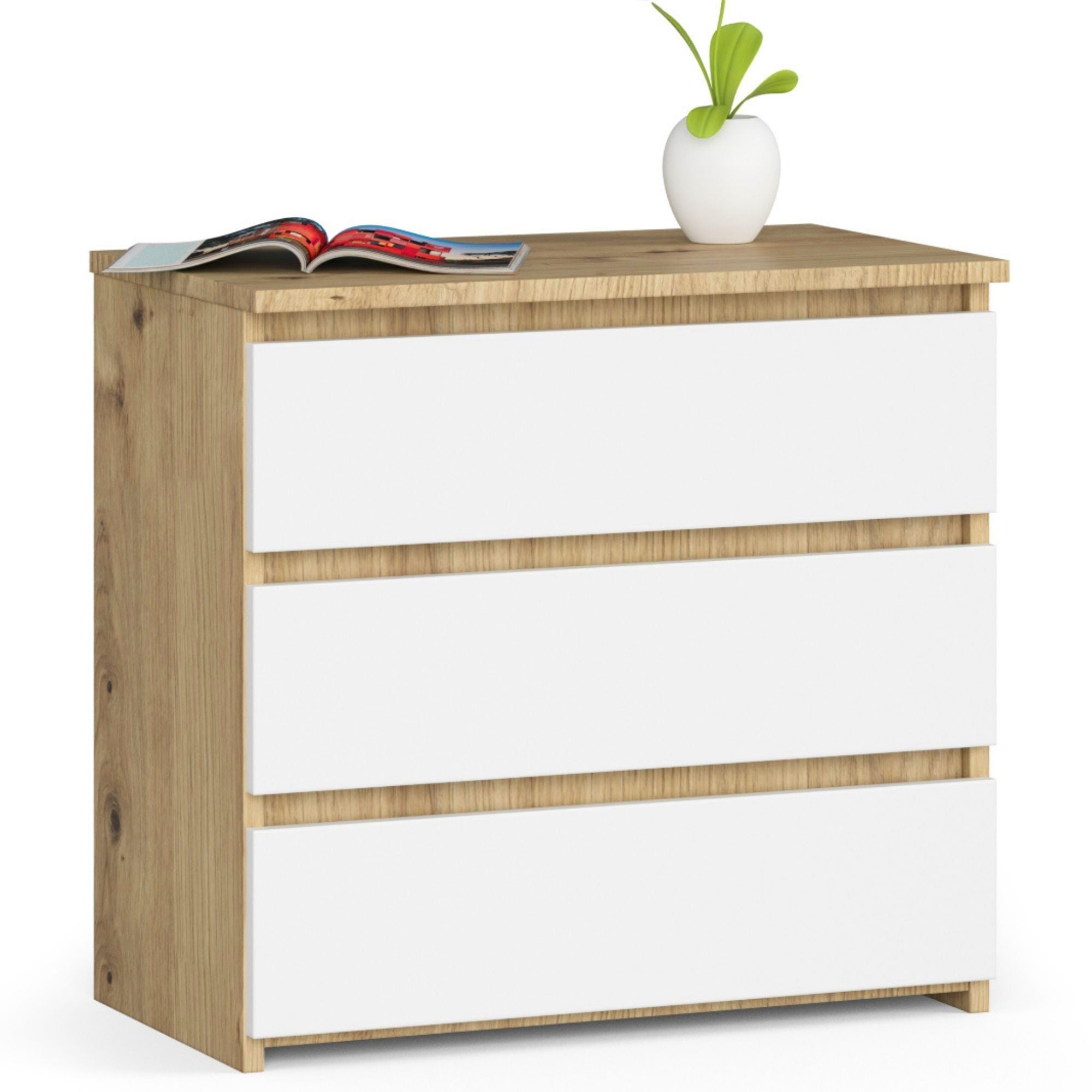 Szafka nocna AKORD CL3 Dąb Artisan 60 cm 3 szuflady kolor Biały mat 60x35x57 cm