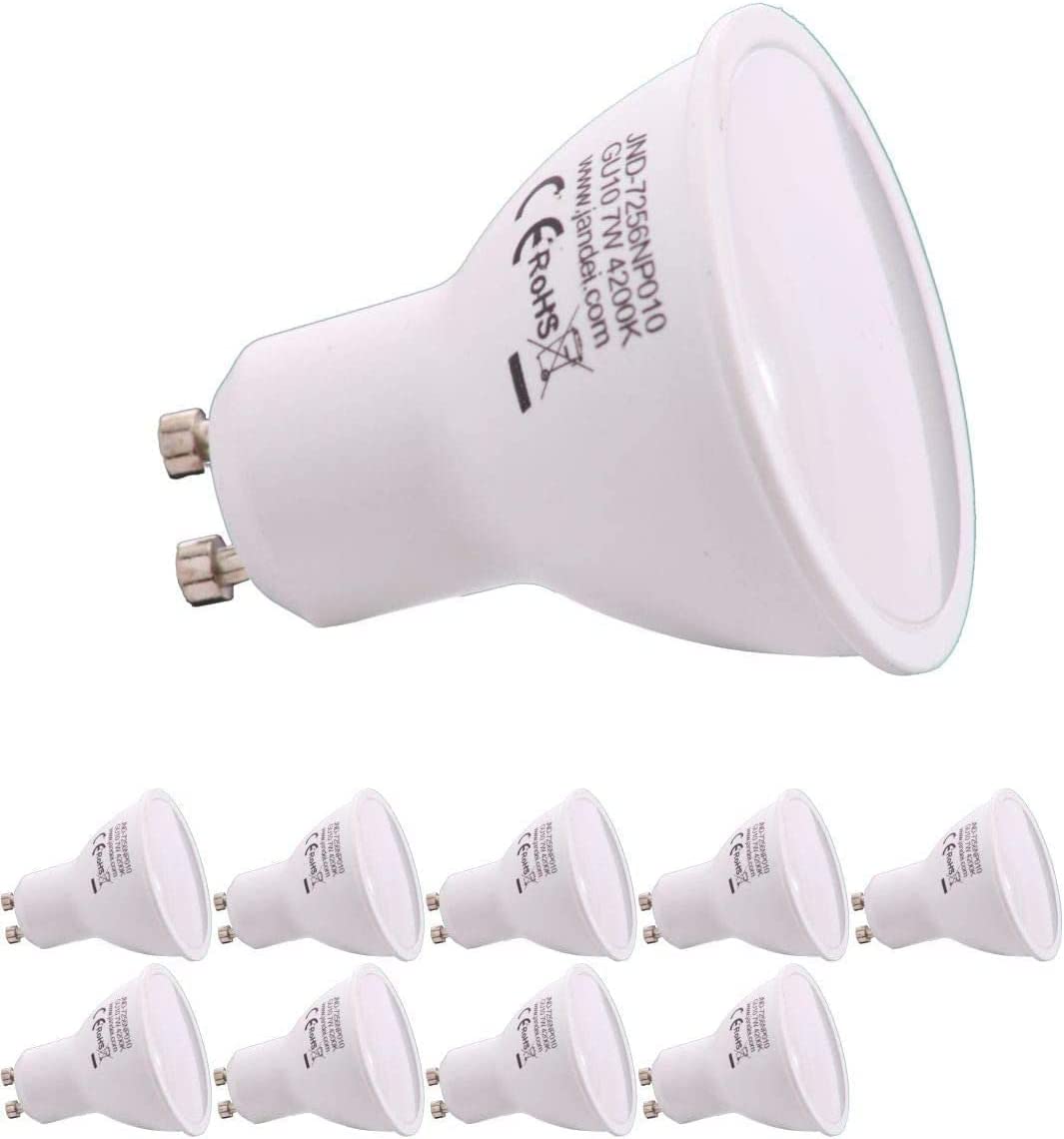 Zestaw 10 żarówek LED GU10 o mocy 7 W, 650 lumenów, neutralne białe światło 4200 K, żarówki energooszczędne
