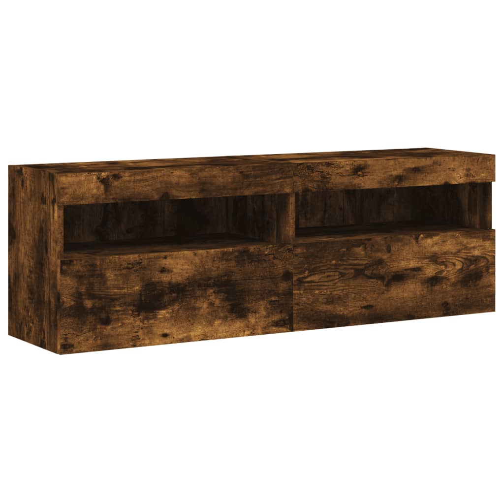 Ścienne szafki TV z LED, 2 szt., przydymiony dąb, 60x30x40 cm