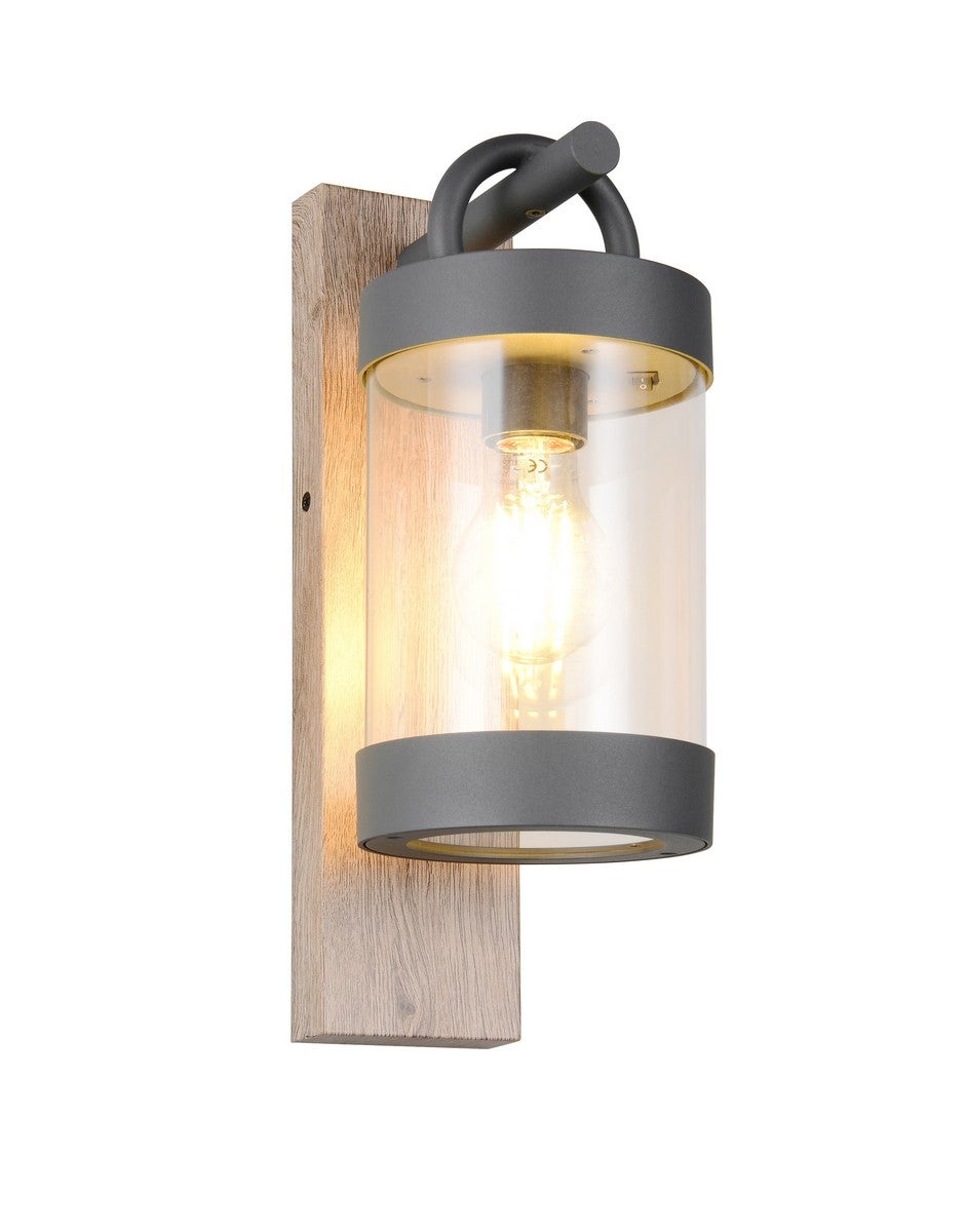 Kinkiet zewnętrzny włącznik czujnik zmierzchu SAMBESI jasne drewno-czarny 1xE27x28W aluminium wym:33x12,5x18,6cm IP44 Trio