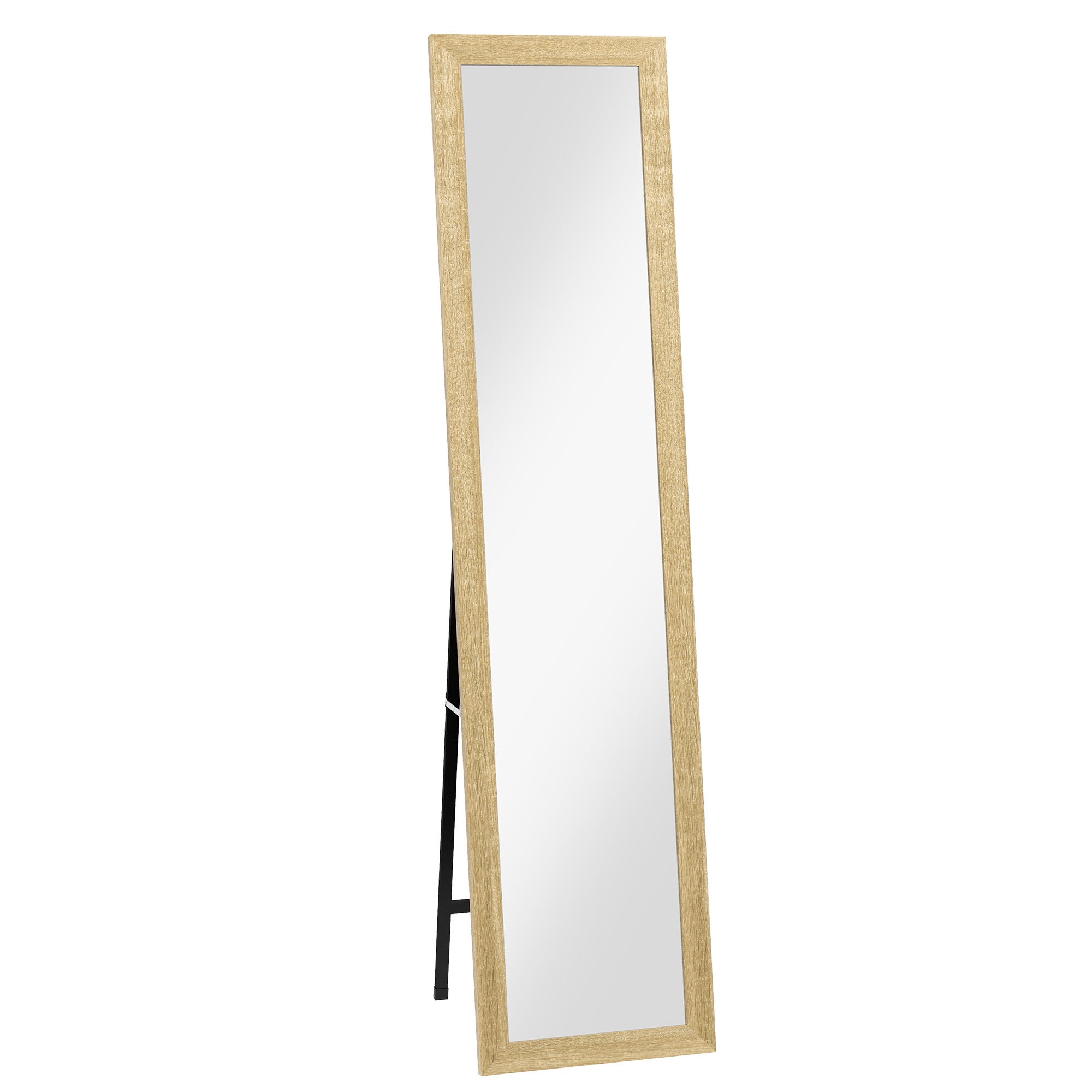 Prostokątne lustro wolnostojące lub wiszące z drewnianą ramą do salonu lub sypialni, 37 x 155 cm, kolor jasnobrązowy