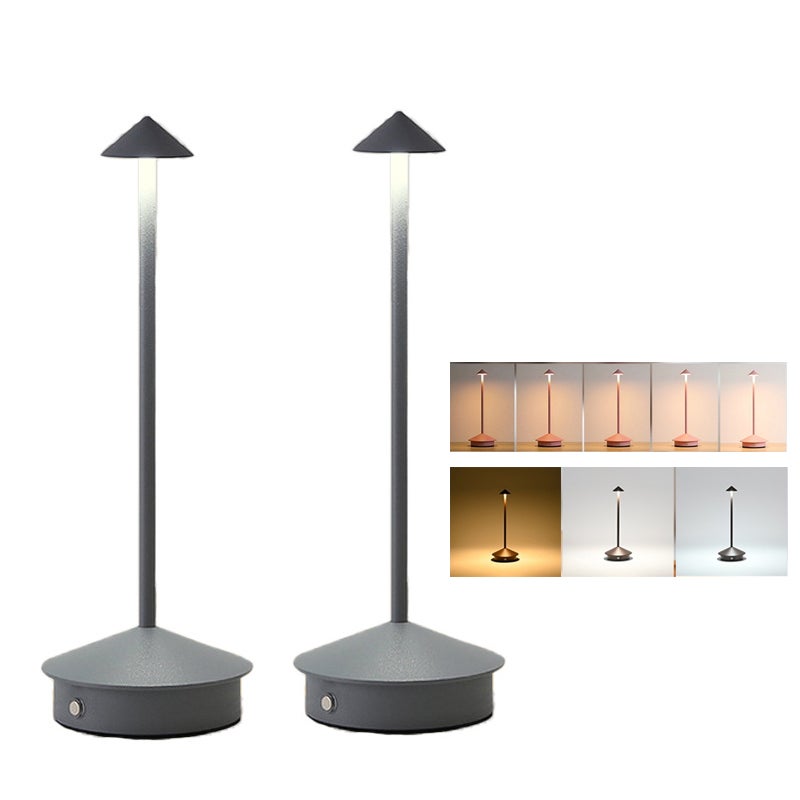 Zestaw 2 akumulatorowych lamp stołowych, ściemniana lampa biurkowa LED, 3 temperatury barwowe, lampka nocna, szary