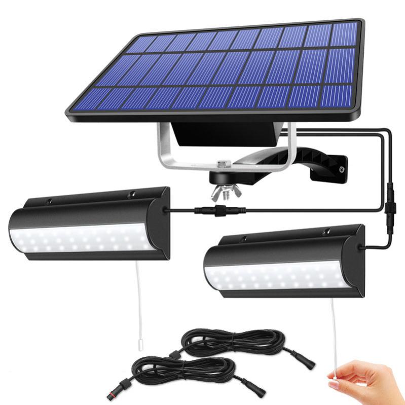 60LED zewnętrzna lampa solarna z wodoodpornym czujnikiem automatycznym, podwójne głowice, lampa ogrodowa do ogrodu, w kolorze białym.
