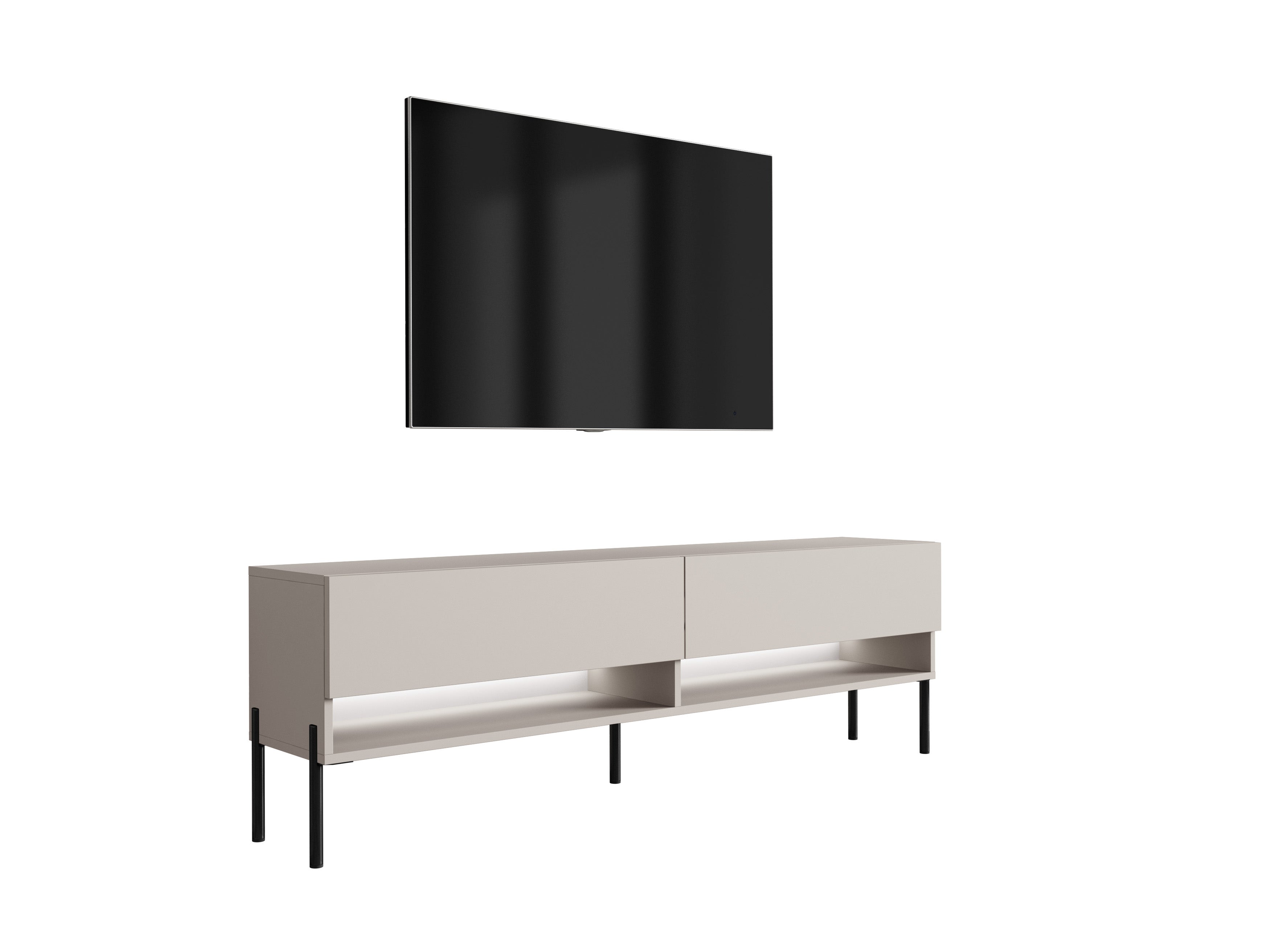 Szafka pod telewizor 170 cm Kaszmir, nóżki proste czarne, LED biały, 170 × 32 × 52 cm