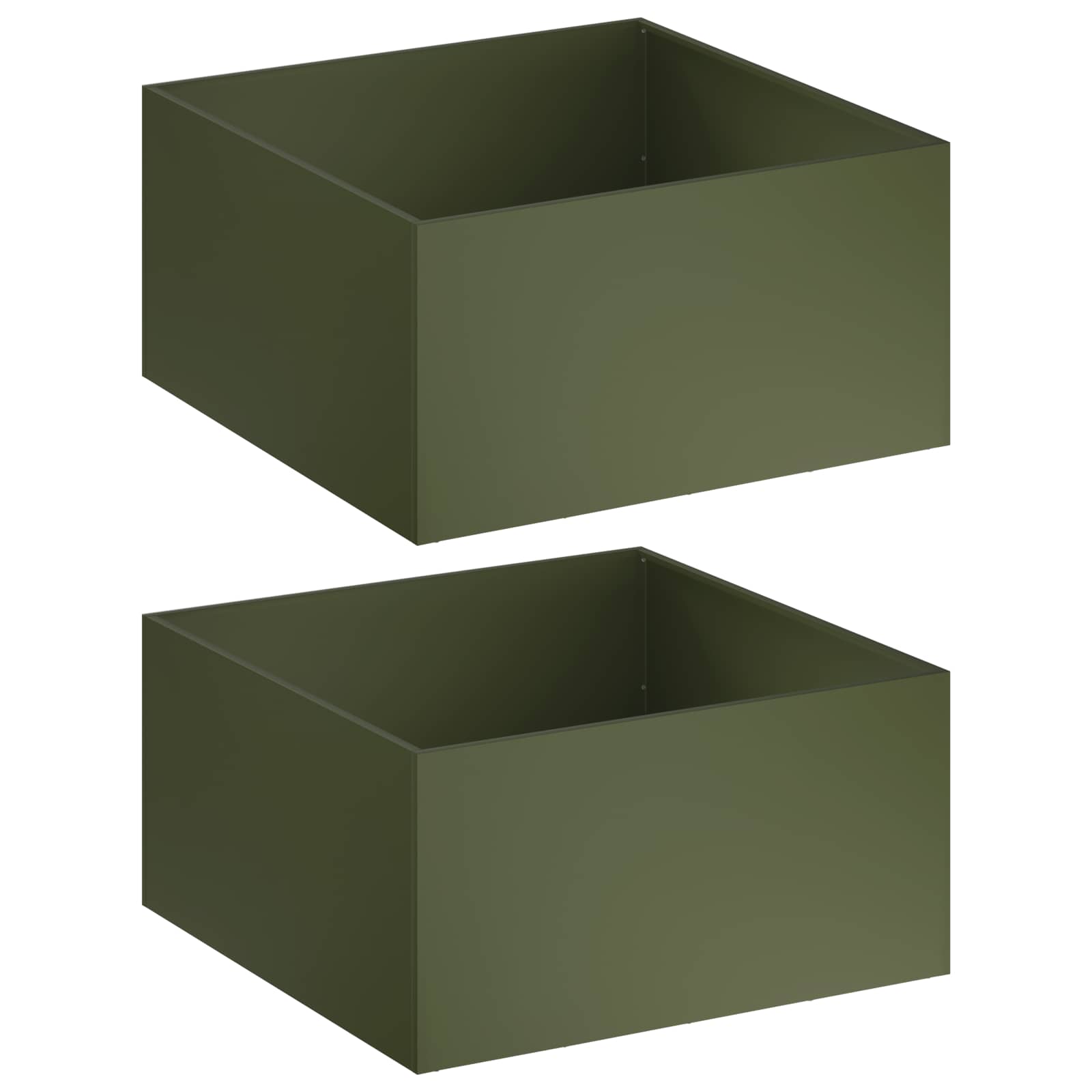 2x Donica Ogrodowa Stalowa 60x60x40 cm Oliwkowa na Taras na Balkon na Zioła