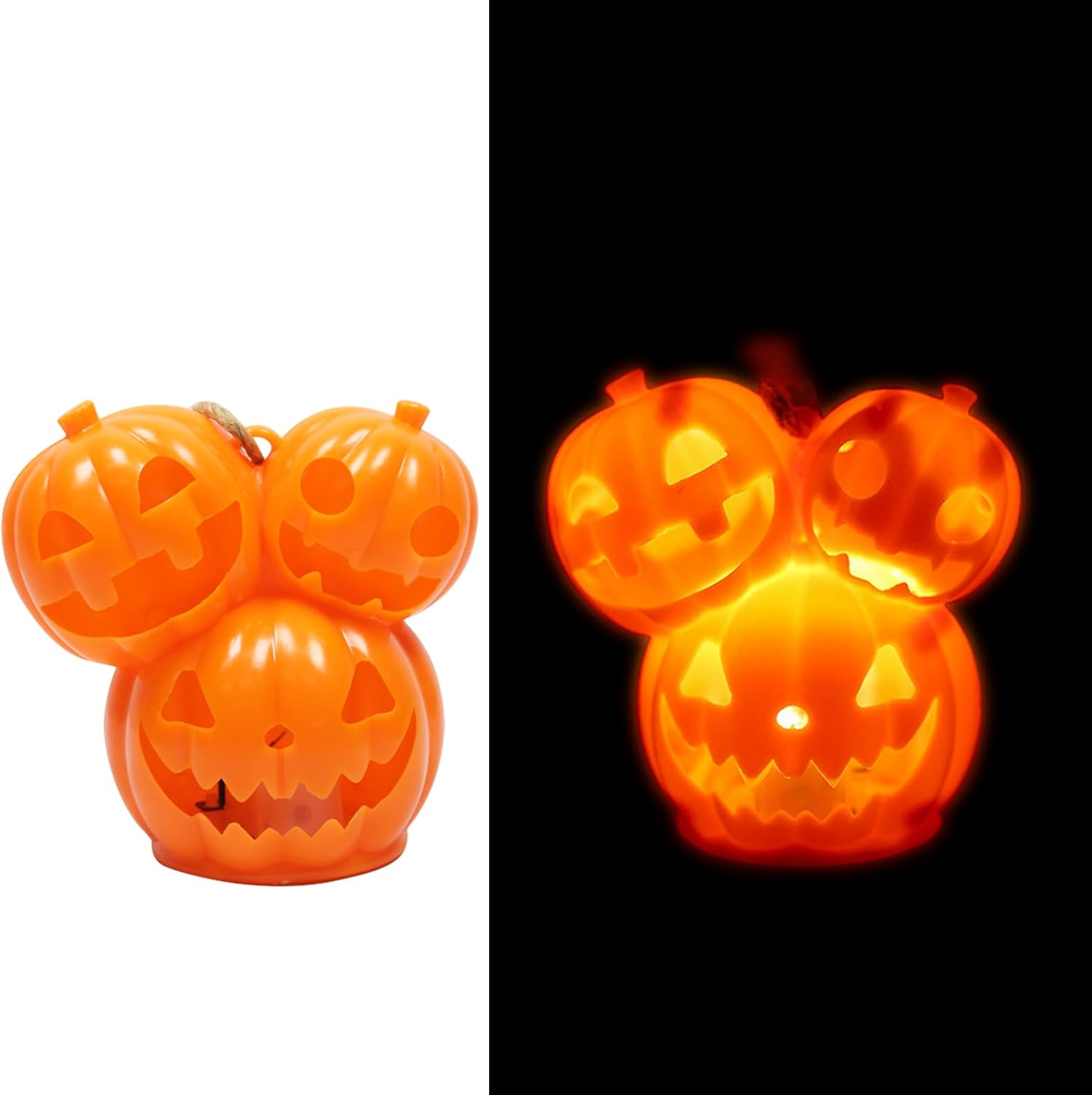Dwa lampiony w kształcie dyni na Halloween, w kształcie trzech dyń, można powiesić i udekorować nimi stoły i przyjęcia