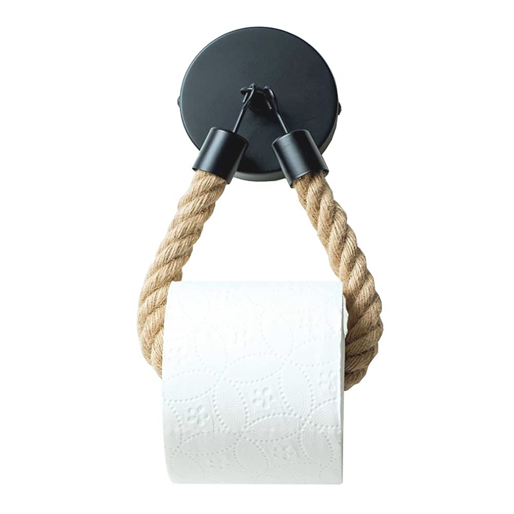 Wieszak na papier toaletowy w stylu vintage uchwyt na ręcznik sznura konopnego montażu ścianie łatwy instalacji czarny sznur konopny papier toaletowy