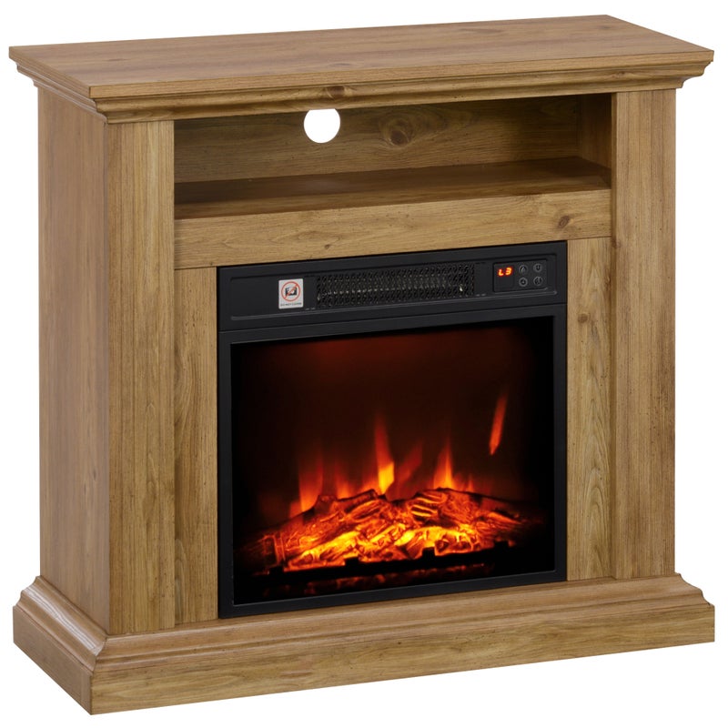 Kominek elektryczny 3D z efektem płomienia, regulowana jasność, 1800 W, z pilotem, 81,5 x 30 x 76,2 cm, imitacja brązowego drewna