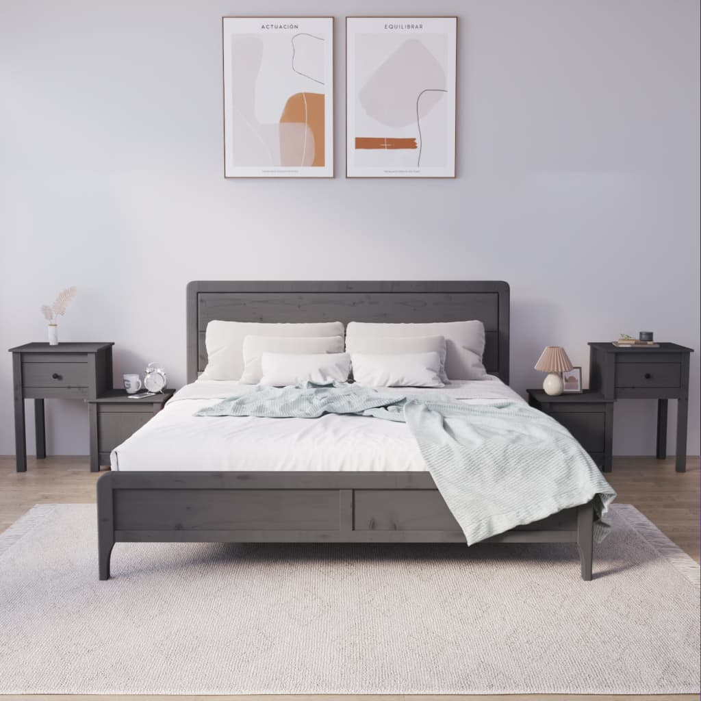 Szafki nocne, 2 szt, szare 79,5x38x65,5 cm, lite drewno sosnowe vidaXL