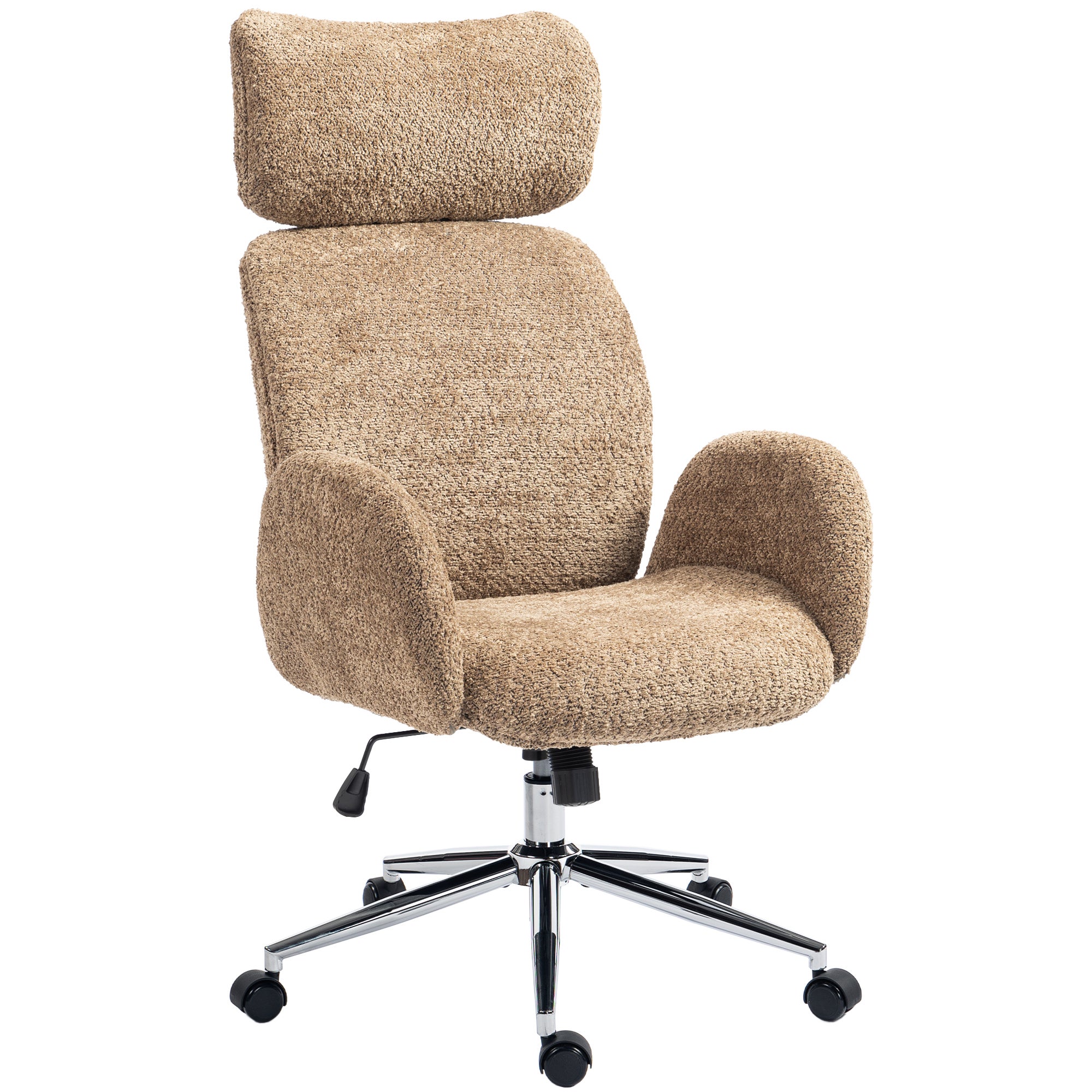 Ergonomiczny fotel biurowy z regulowanym zagłówkiem, funkcją odchylania, regulowaną wysokością, brązowy