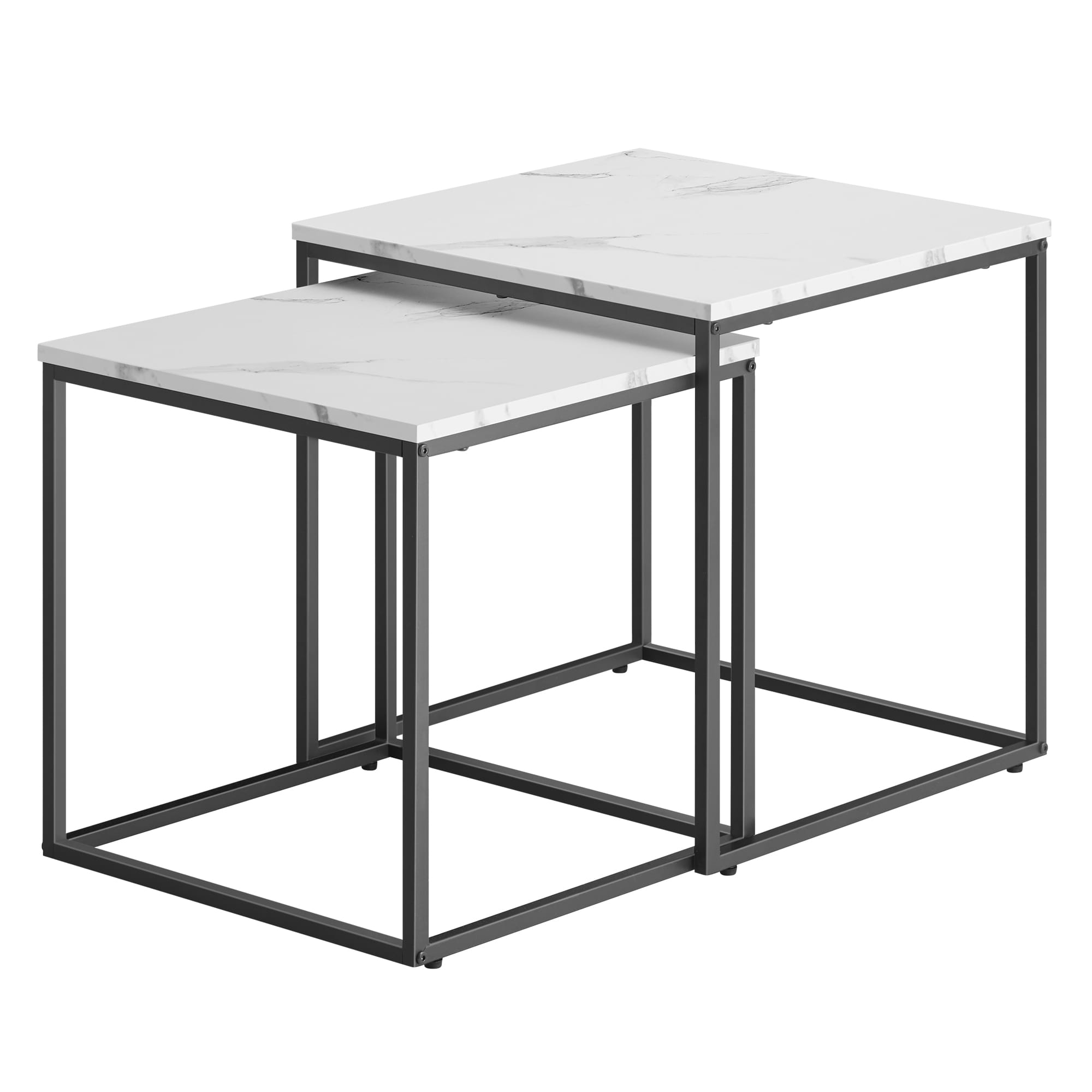 Stolik kawowy kwadrat 2szt zestaw - marmur biały / nogi czarne 50cm