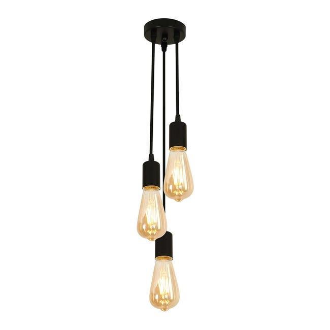 Żyrandol GOECO w stylu industrialnym i vintage, 3 gniazda, lampa wisząca do salonu, sypialni, jadalni, biura, baru, kawiarni, czarny, z trzonkiem E27