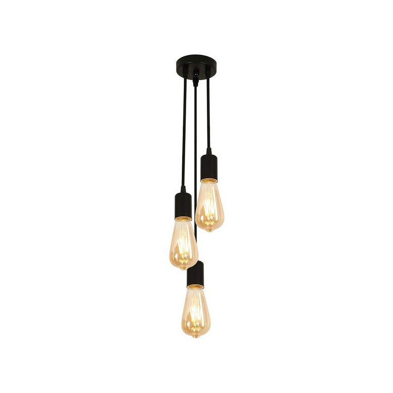 Żyrandol GOECO w stylu industrialnym i vintage, 3 gniazda, lampa wisząca do salonu, sypialni, jadalni, biura, baru, kawiarni, czarny, z trzonkiem E27