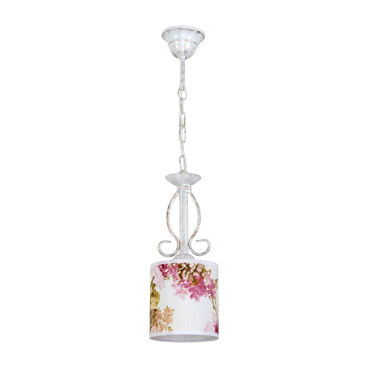 Lampa wisząca biała pojedyncza MORGANA do jadalni vintage abażur w kwiatki E27 Edylit
