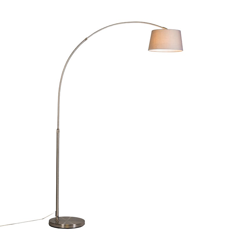 Nowoczesna lampa łukowa ze stali z szarym abażurem z tkaniny - Arc Basic