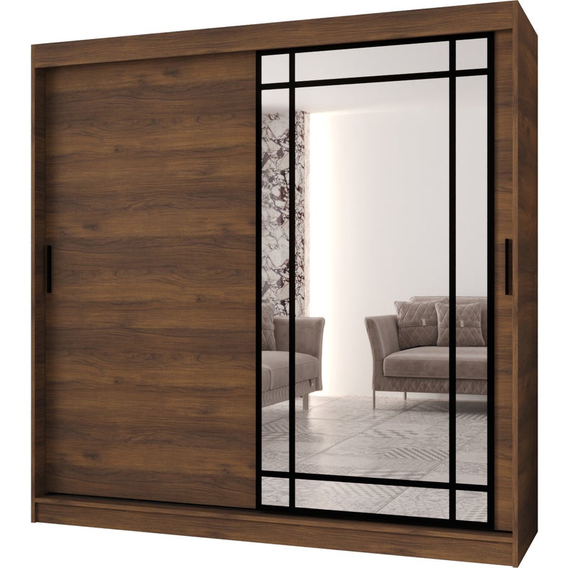 Szafa przesuwna z lustrem ALMERIA 200 x 62 x 200 orzech + u. czarny