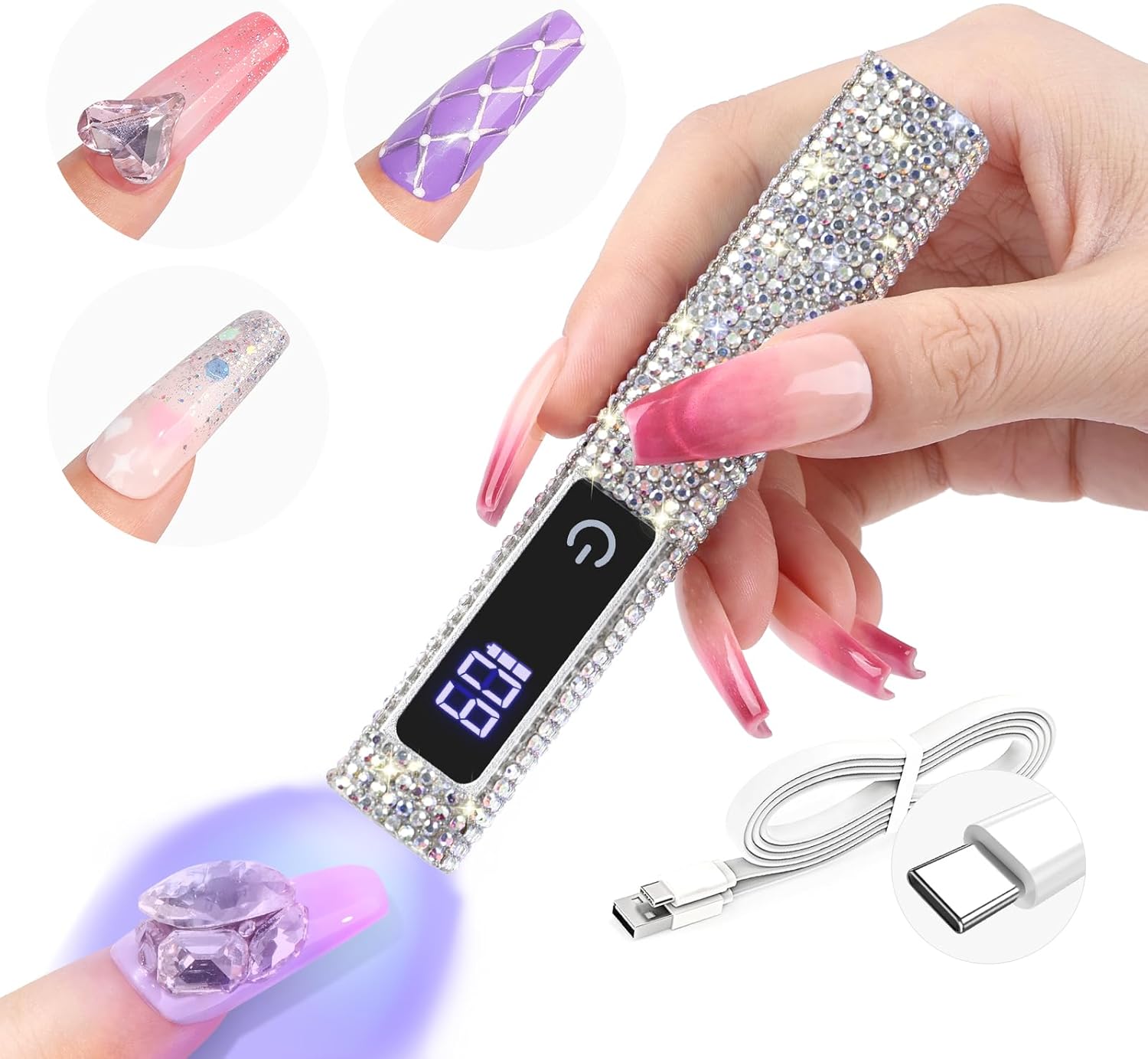 (Silver Diamond) Bezprzewodowa lampa UV do paznokci, miniaturowa lampa UV do półtrwałego lakieru do paznokci, małe urządzenie suszące LED do żelu budu