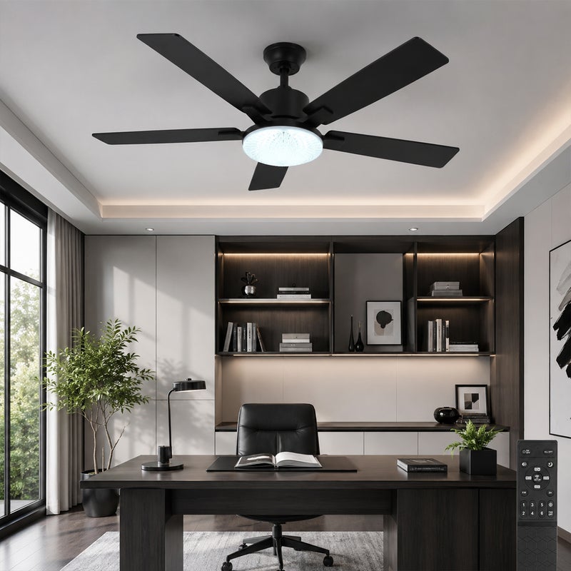 Wentylator sufitowy z oświetleniem LED 132 cm 3000K-6500K klosz efekt kryształu łopatki efekt drewna/czerń tryb zima/lato silnik DC, pilot/aplikacja