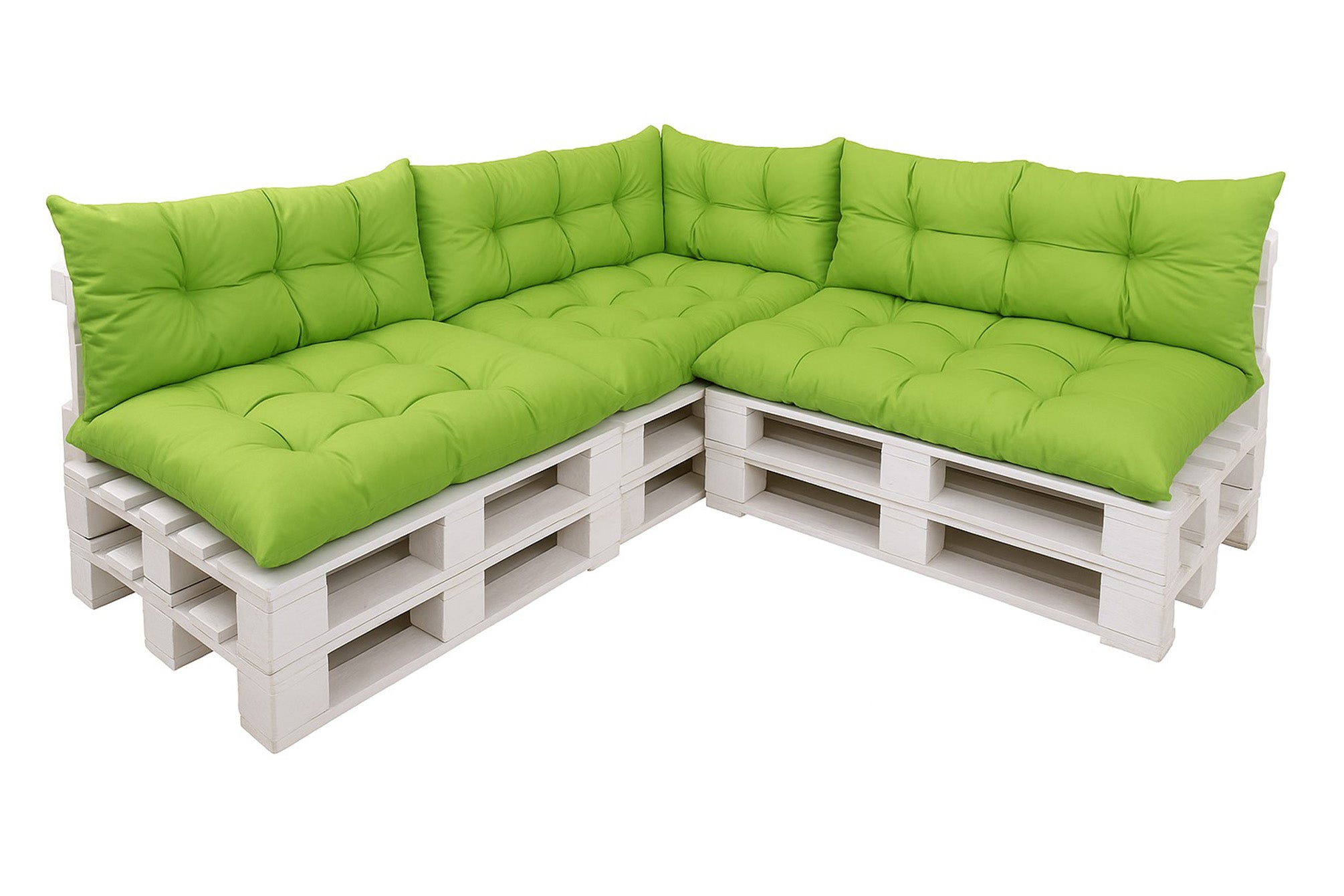 Komplet poduszek ogrodowych na palety 3x120x50cm 3x120x40cm + 60x40cm, wygodne poduszki na meble z palet limonka