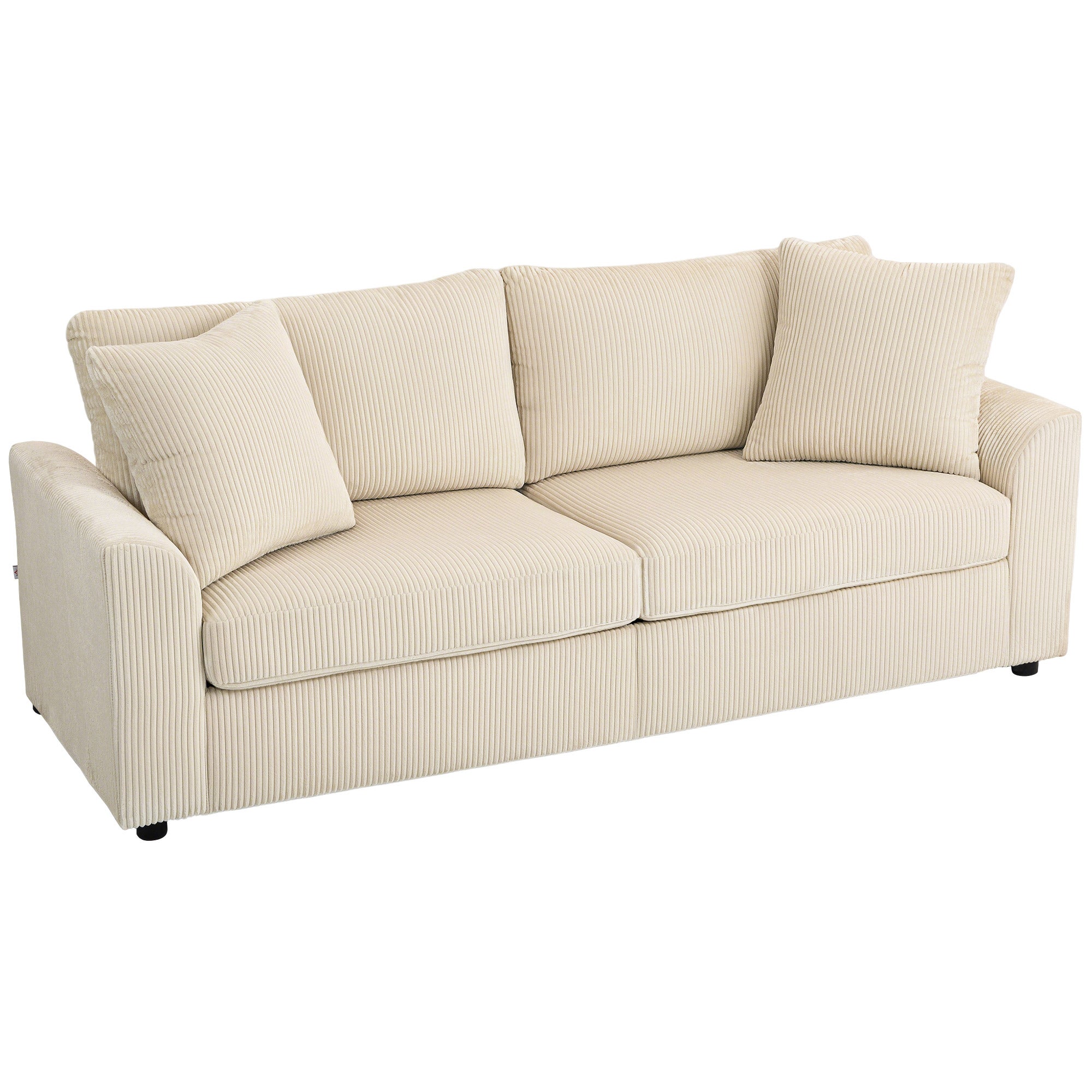 Sofa 3-osobowa, 212 cm, z 2 poduszkami sprężynowymi, tkanina sztruksowa, do salonu, sypialni, gabinetu, kremowa