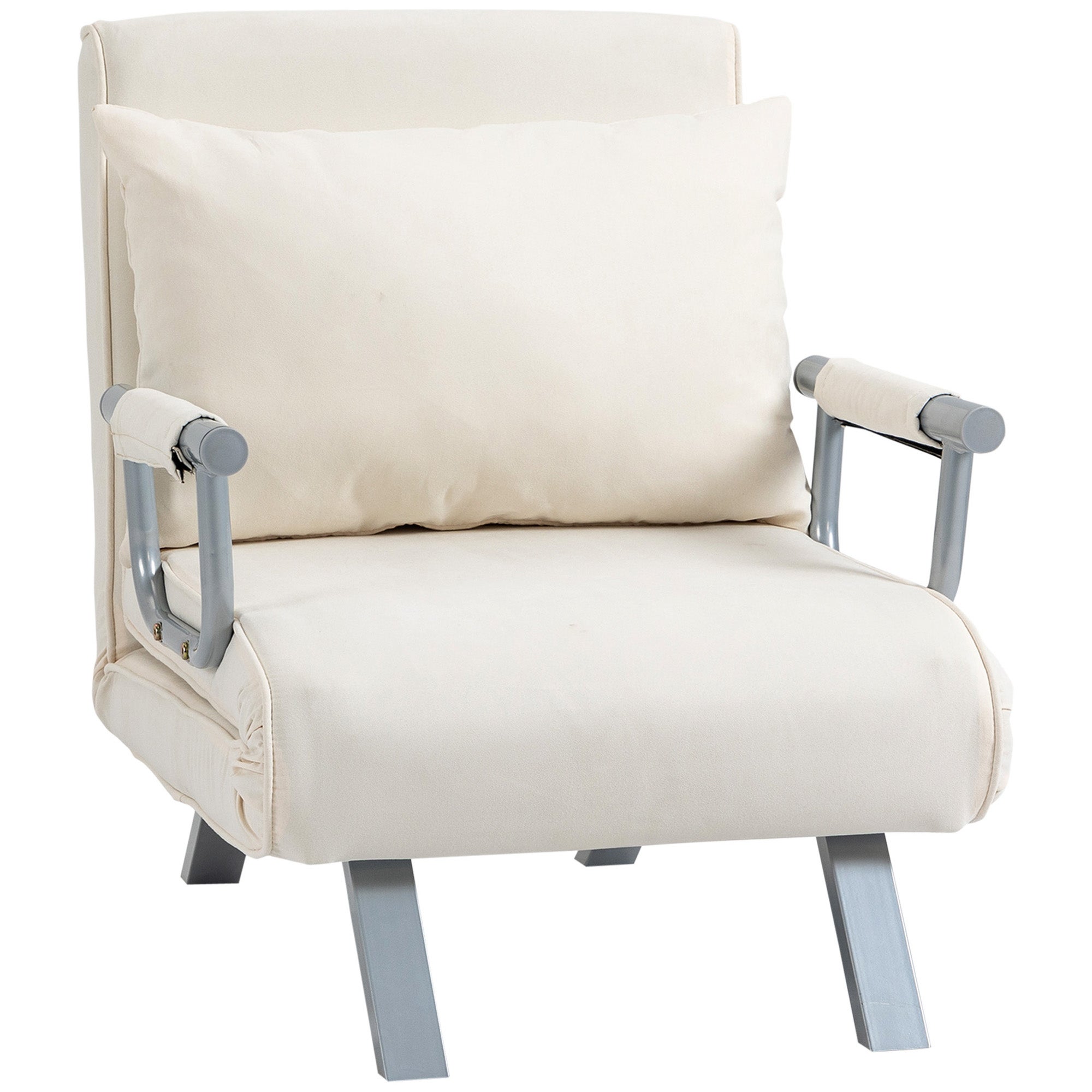 Sofa pojedyncza z funkcją spania, fotel pojedynczy, fotel z funkcją rozkładania i poduszką do salonu/sypialni, 65 x 69 x 80 cm, kolor kremowy